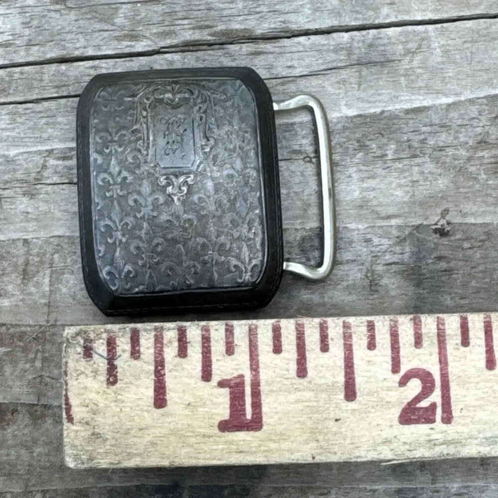 Vtg Art Deco WADSWORTH Quality Flour De Lis Sterling Silver Belt Buckle Monogram